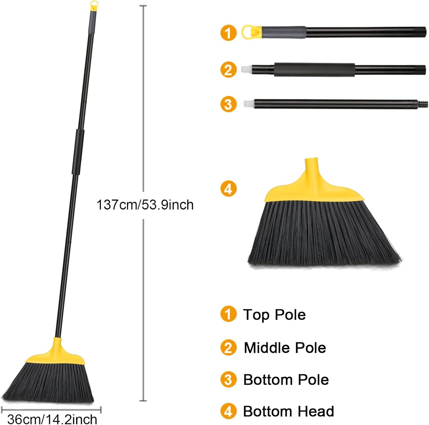 Kefanta 3 Pack Outdoor Broom Heavy-Duty Indoor Commercial Brooms 54 Inches for Courtyard Garage Restaurant Lobby Patio Mall Market Office Shop Home Kitchen Office Floor