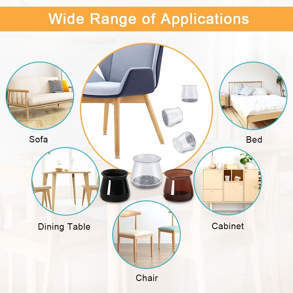 16 Pcs Chair Leg Protectors for Hardwood Floors, Silicone Felt Furniture Leg Cover Pad for Protecting Floors from Scratches and Noise, Smooth Moving, Small(Fit Round Diameter：5/16" to 1-5/16")