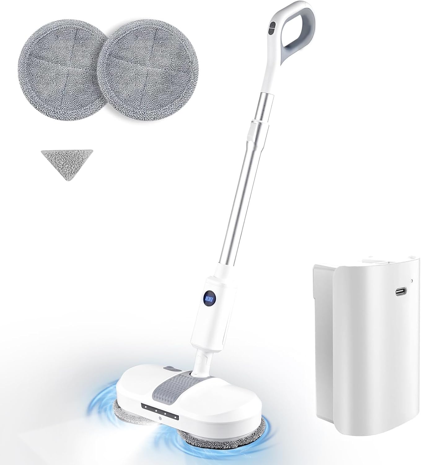 Cordless Electric Mop, Dual Motor Powerful Spin, Cordless Mop with LED Headlight/Water Sprayer, 250ML Large Water Tank Spin, Quiet Cleaning & Waxing-Suitable for Multi-layer Floors