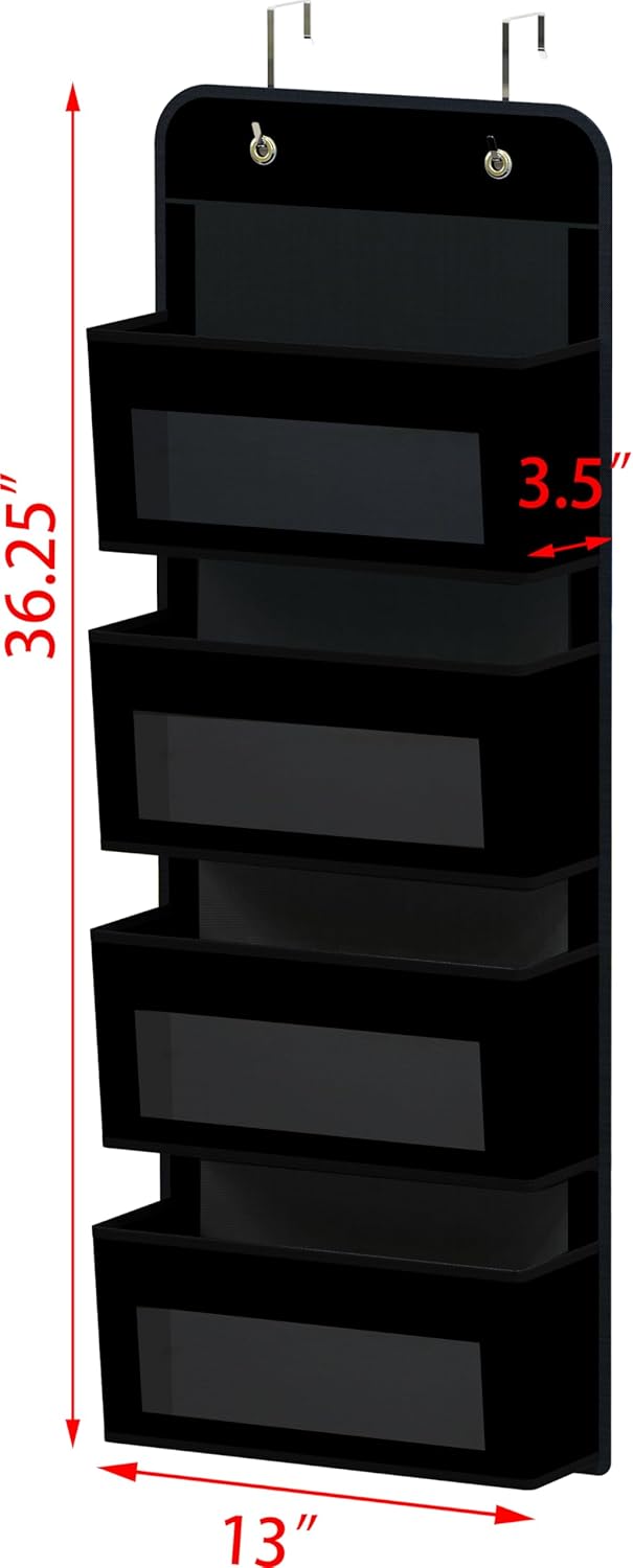 Simple Houseware 4 Clear Window Pocket Over Closet Door Storage Hanging Organizer for Bedroom, Bathroom, Pantry, Black