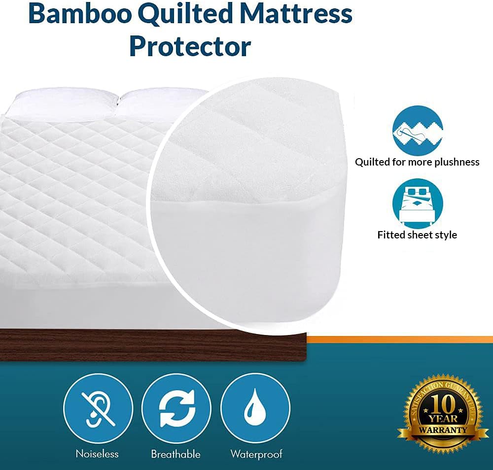 Mini Crib Mattress Protector 100% Waterproof, Noiseless – Viscose Made from Quilted Ultra Soft White Terry Fitted Sheet Style (27”X39”)