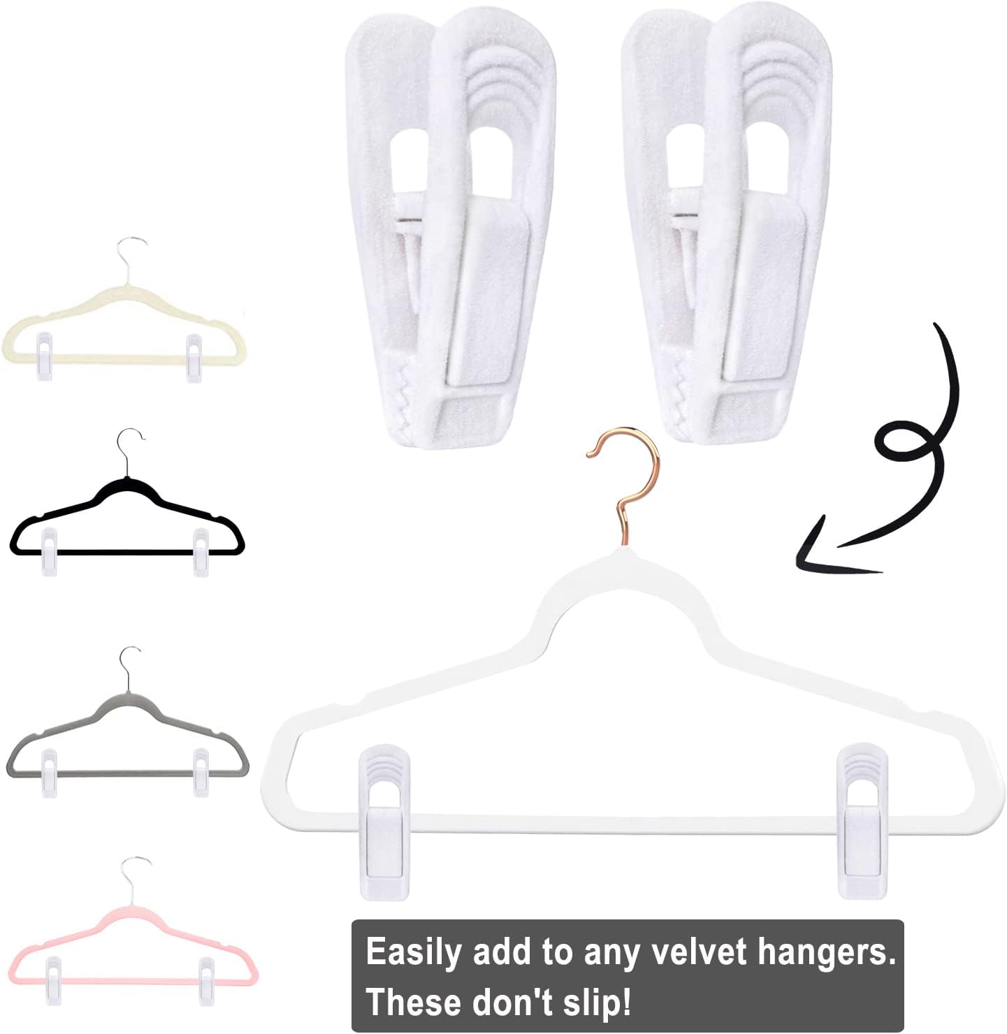 White Velvet Hangers Clips 40 PCS, Pants Hangers Velvet Clips Easily Add to Velvet Hanger, Skirt Suit Pants Clothes Velvet Hangers, Baby Kids Hangers Clips