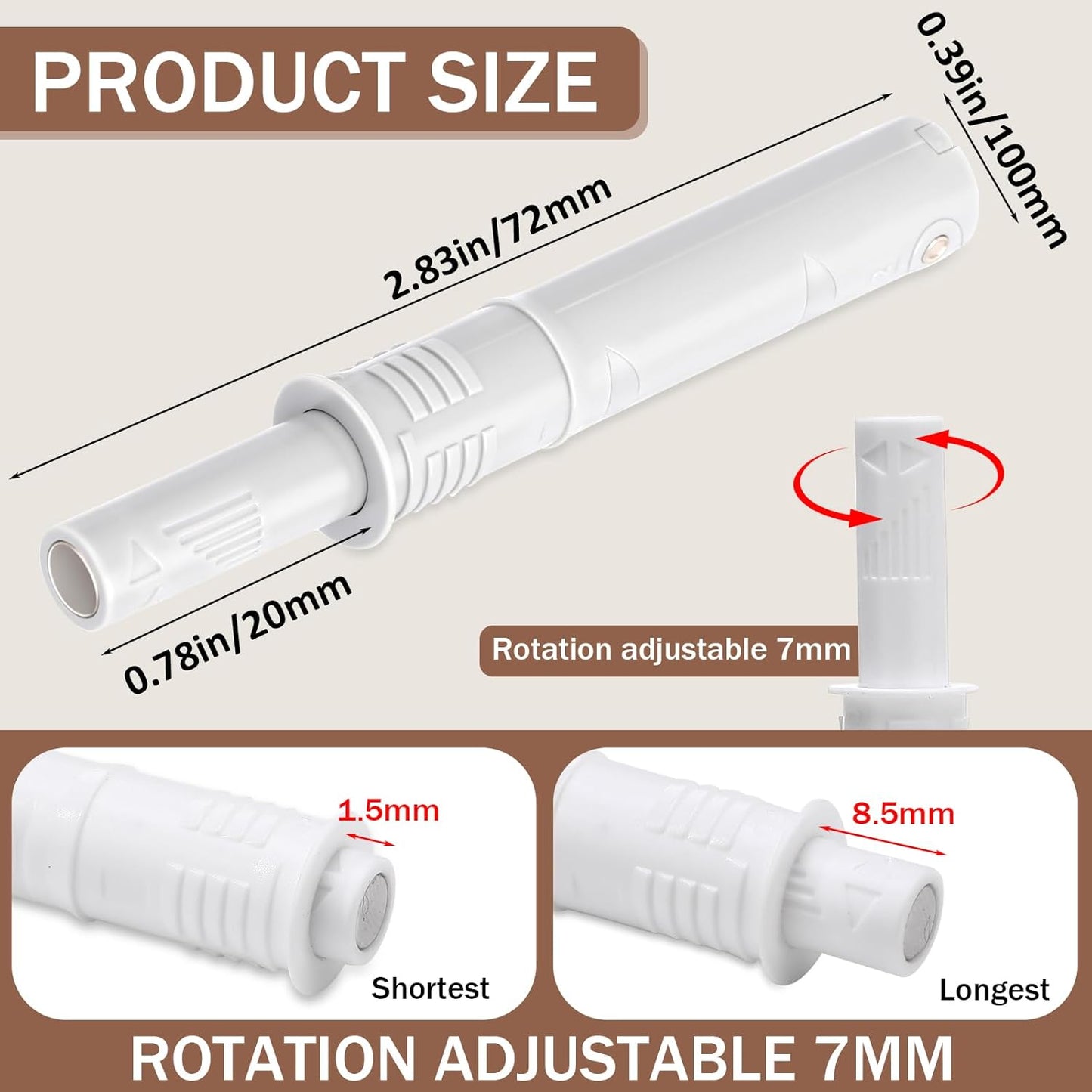 Lounsweer 50 Pack Magnetic Push Latches for Cabinet Door 2.87 Inches Short Push to Open Cabinet Hardware Pop up Lock Magnetic Latch for Closet Cupboard Wine Rack Dresser Drawer Sliding Door(White)