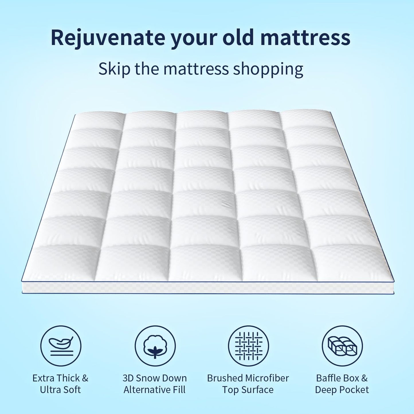 Mattress Topper California King Mattress Pad Cover Mattress Protector with 8-21 Inch Deep Pocket Overfilled Down Alternative Filling