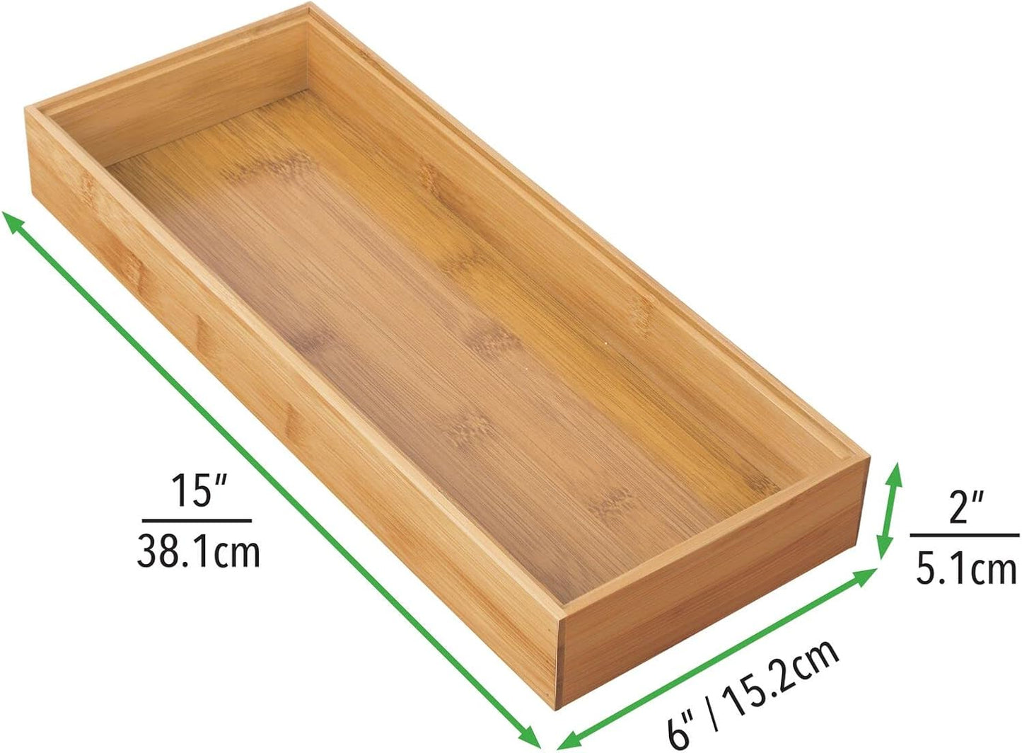 mDesign Wooden Bamboo Drawer Organizer - 15" Long Stackable Storage Box Tray for Kitchen Drawers/Cabinet - Utensil, Silverware, Spatula, and Flatware Holder - Echo Collection - 2 Pack, Natural Wood