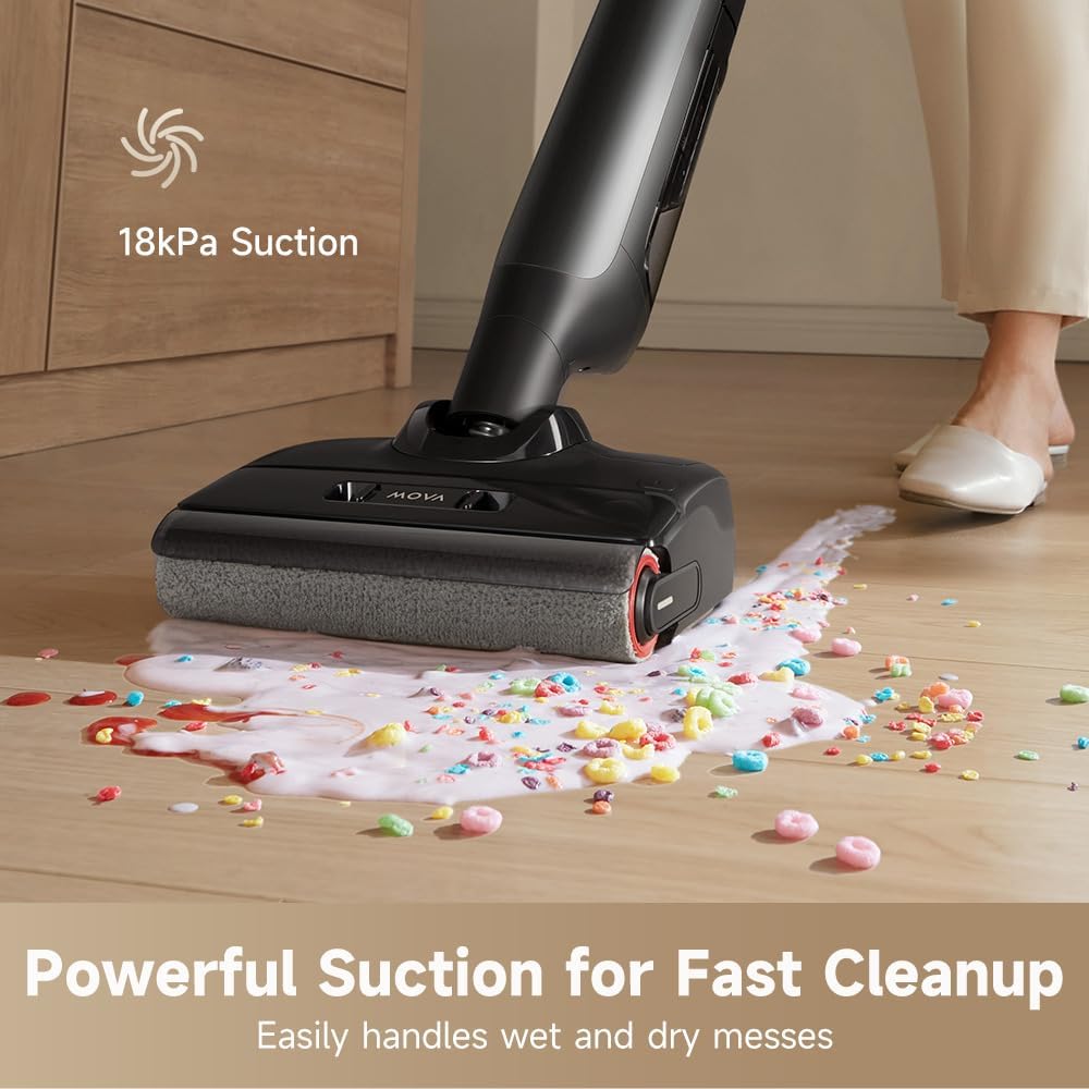 MOVA M10 Cordless Wet Dry Vacuum Cleaner 180° Lie-Flat Smart Vacuum Mop All in One for Hard Floor, 167°F Flashdry Self-Cleaning, Zero inch Dual-Edge Cleaning, 18000Pa Suction, Zero-Tangle for Pet Hair
