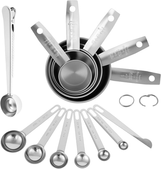 13PCS Measuring Cups and Spoons Set Stainless Steel Measuring Spoons and Cups Stackable Measuring Spoons Set for Dry or Liquid Ingredients