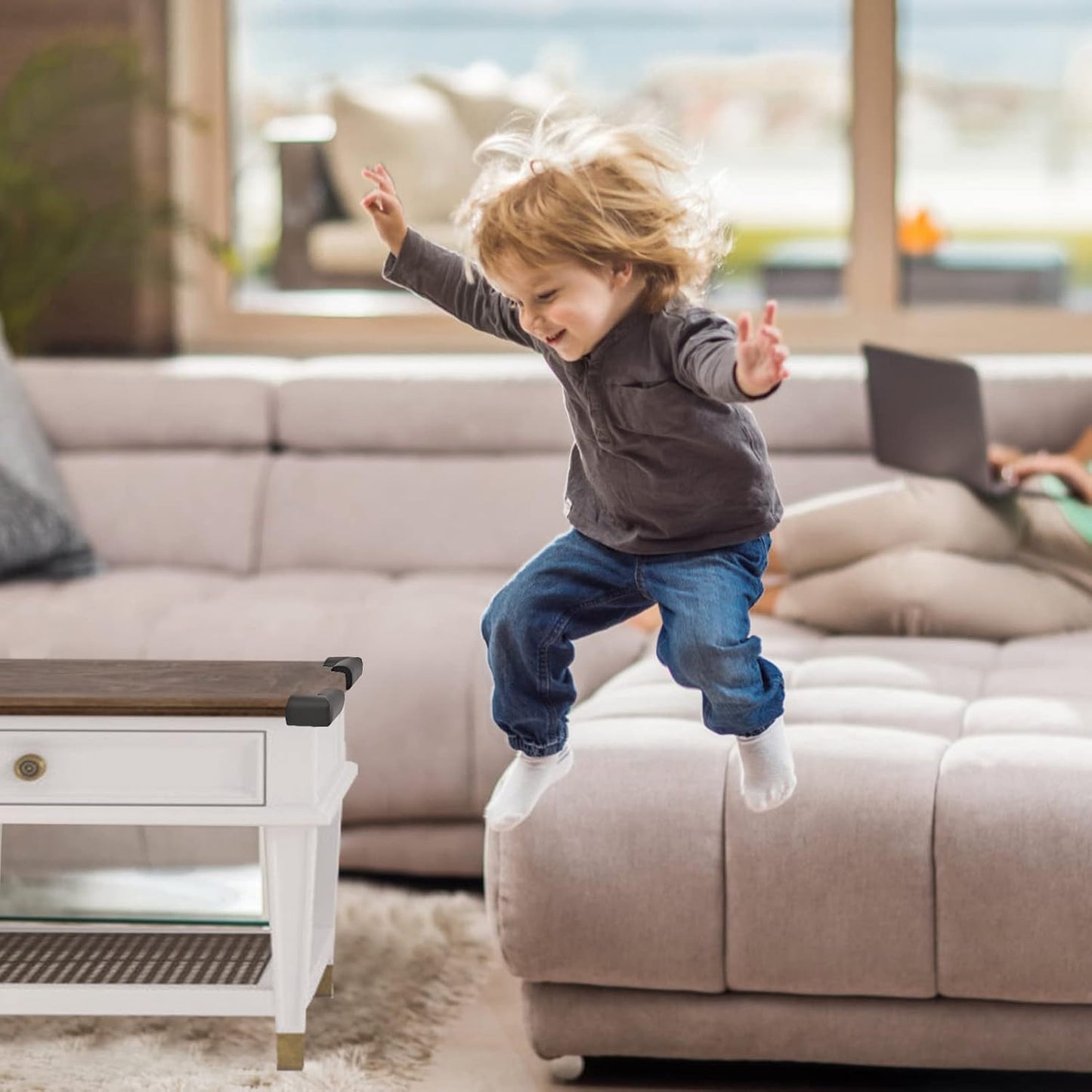 12 Pack Soft Corner Protector Baby Proofing Edge and Corner Guards, Safety Pre-Taped Rubber Foam Furniture Bumper for Fireplace, Table, Stair, Cabinet (Black)