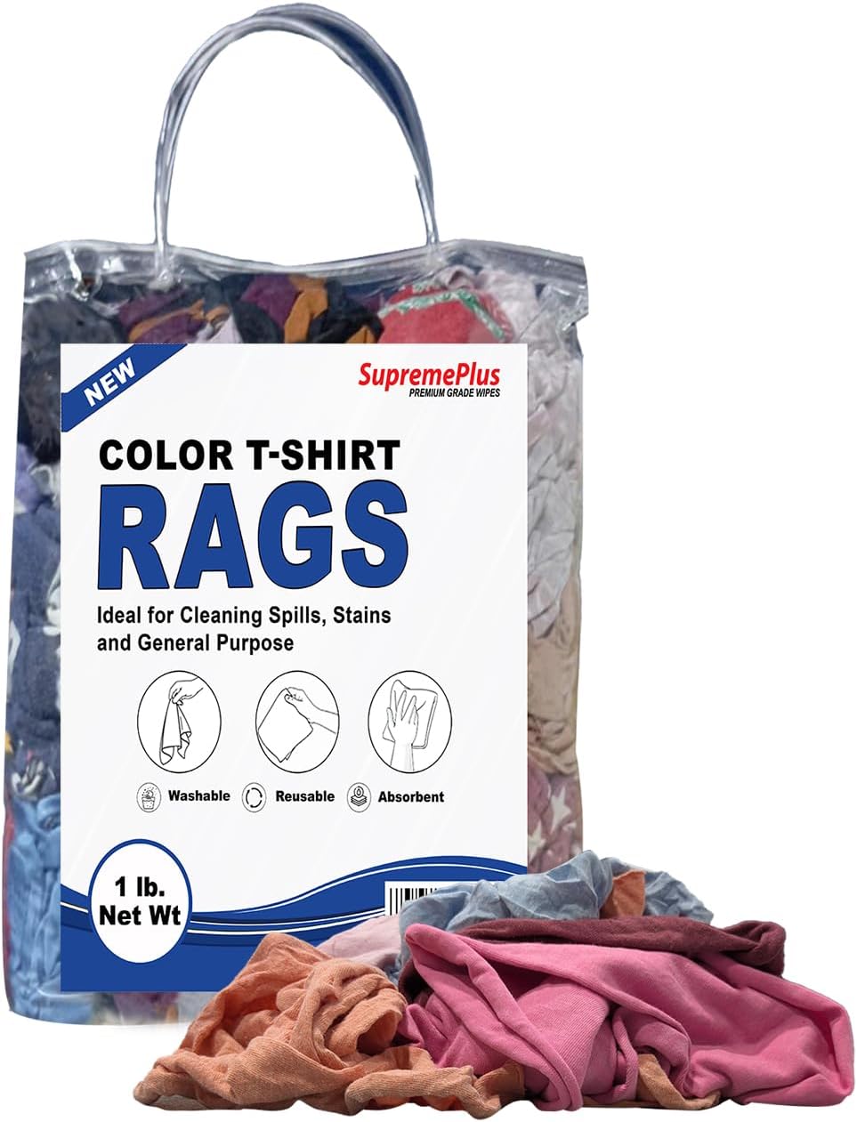 Premium Color Knit Cleaning Rags (1 lb. Bag) – Shop Rags Bulk for Workshops, Mechanics, Painters, and Home Use, Multipurpose Cotton T-Shirt Rags