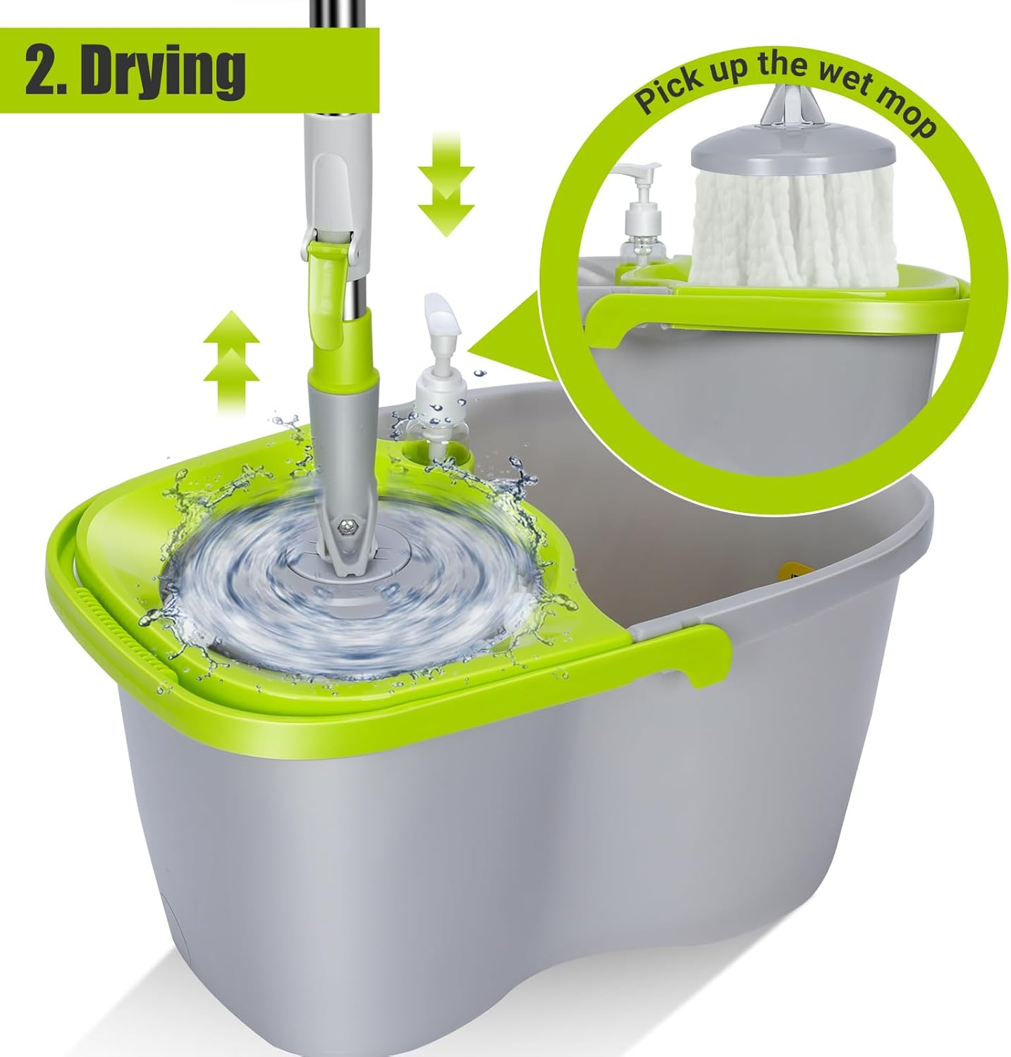 MASTERTOP Mop and Bucket with Wringer Set, Small Spin Mop Cleaning System with 3 Mop Pads,Spinning Mop Bucket for Floor Cleaning, 50.4" Extended Handle