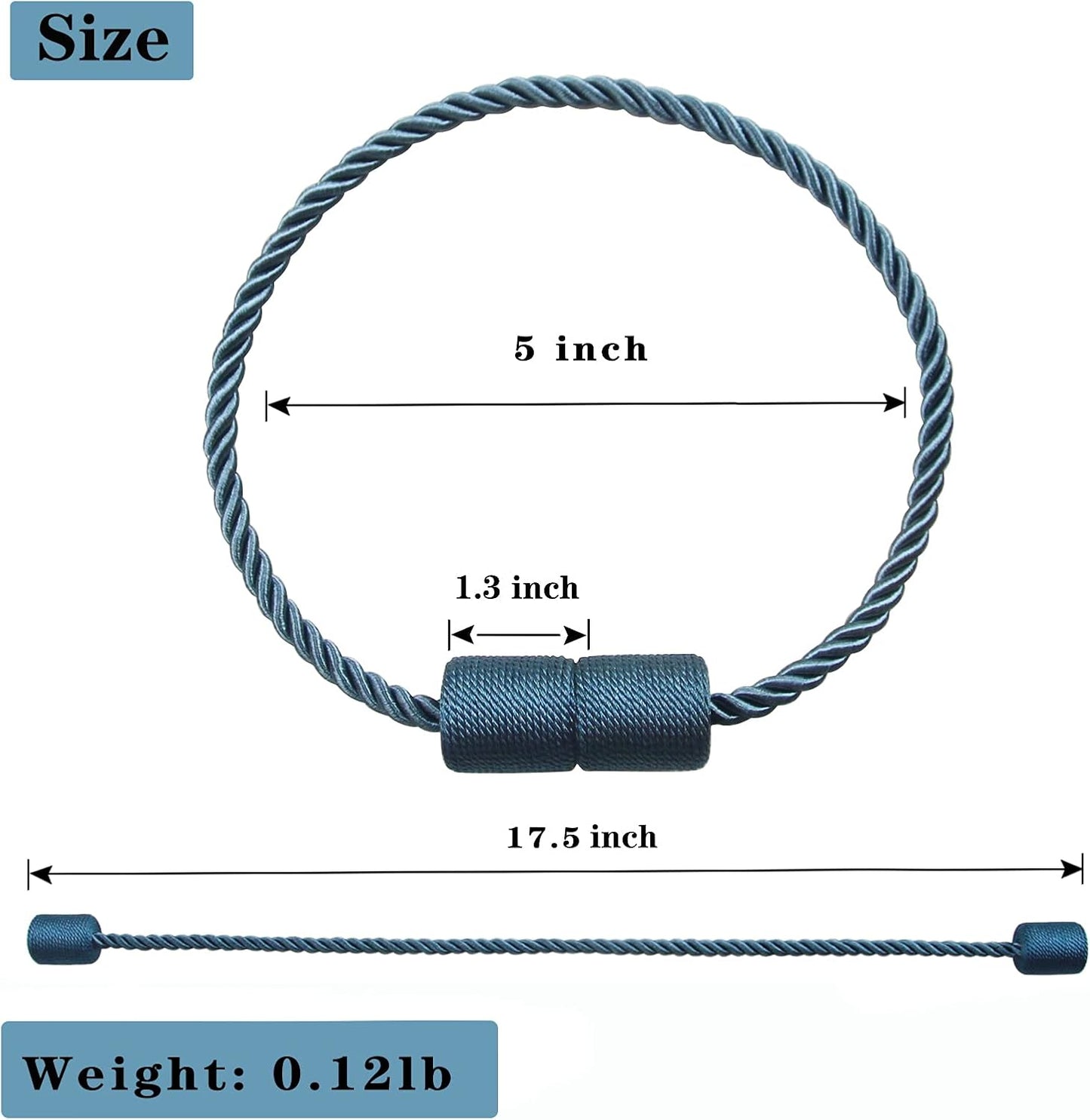 2 Pack Strong Magnetic Curtain Tiebacks Outdoor Elegant Decorative Tie Backs Modern Rope Tiebacks for Drapes Window Curtain Holdbacks for Draperies- Blue