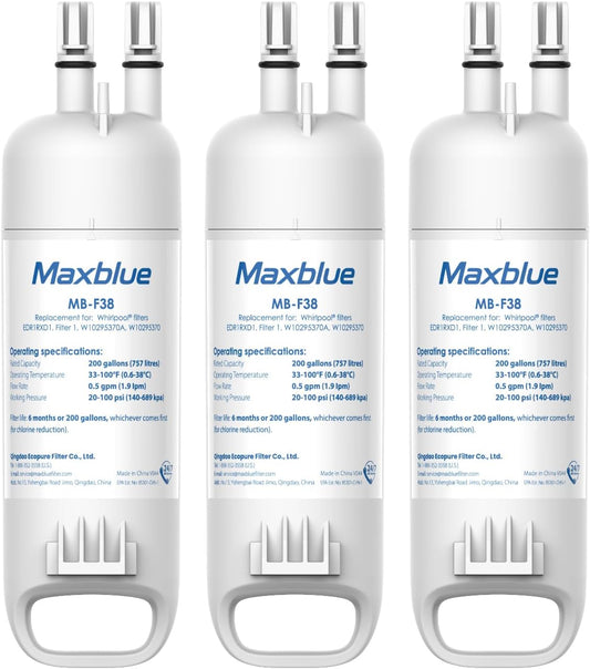 Maxblue W10295370A Replacement for Everydrop® Filter 1, Whirlpool® EDR1RXD1, EDR1RXD1B, P8RFWB2L, P4RFWB, Kenmore® 46-9081, 46-9930, MB-F38 Refrigerator Water Filter, 3 Filters (Package May Vary)