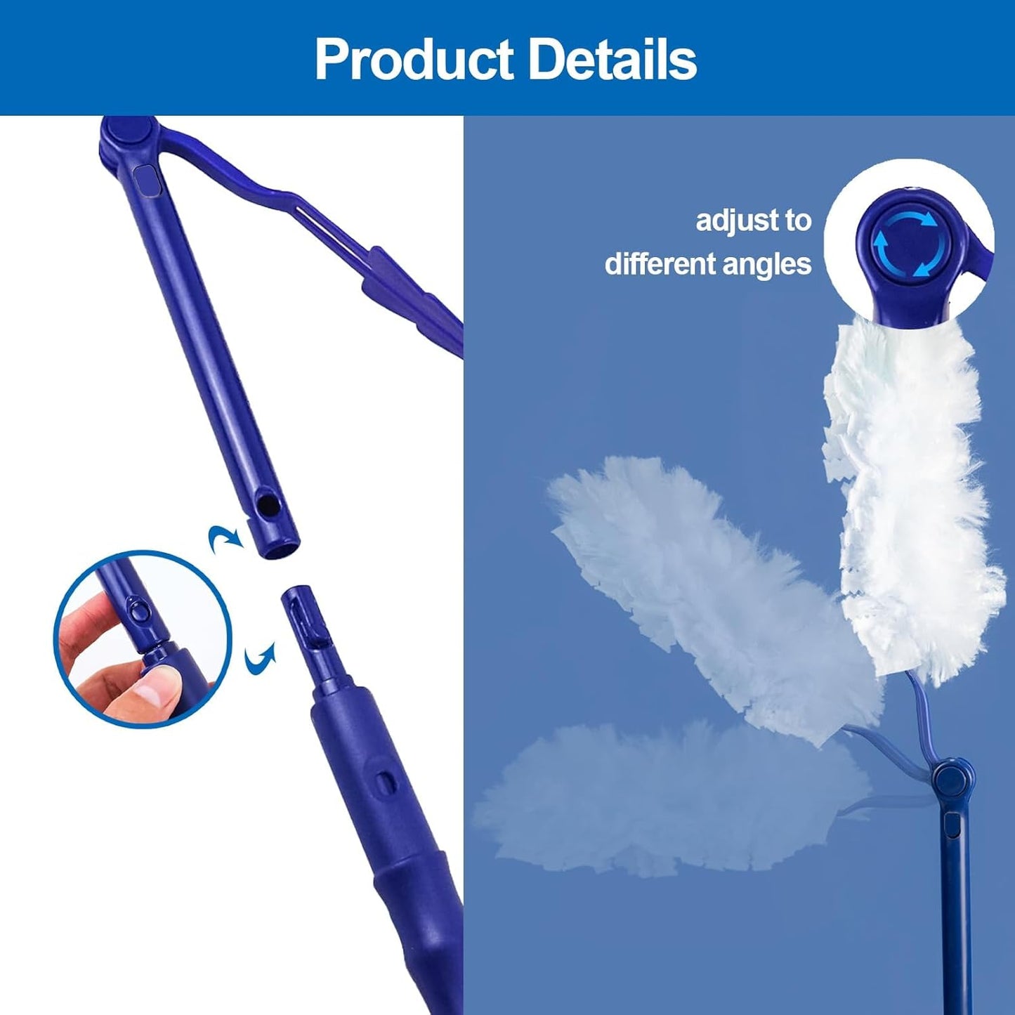 Replacement Handles Compatible with Swiffer Duster Refill, Swiffer Duster Extended Handle,Foldable & Extendable Dust Handle Only(Blue 3pcs)