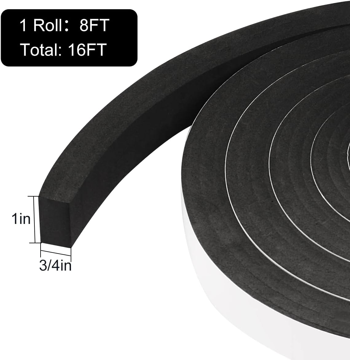 2 Rolls Foam Tape Weather Stripping Door Seal, 1'' W x 3/4'' T High Density Seal Strip, Adhesive Closed Cell Weather Strip Total 13 Feet Long