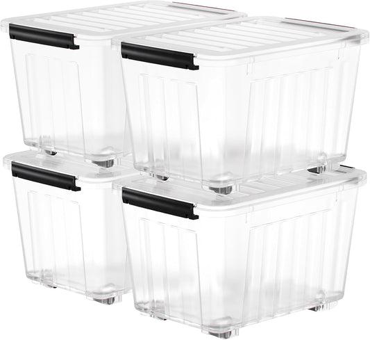 Nazhura 72 Quart Plastic Storage Bin, Stackable and Nestable Storage Boxes with Clear Lids and Secure Latching Buckles, Large Storage Container (Clear, 72Quart-4Pack)