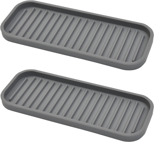 Mofason Silicone Sponge Holder, Tray for Soap and Sponge, Kitchen Sink Tray, Accessories to Help You Clean Kitchen Sink Sponge Rack（Gray, 2 Pack）