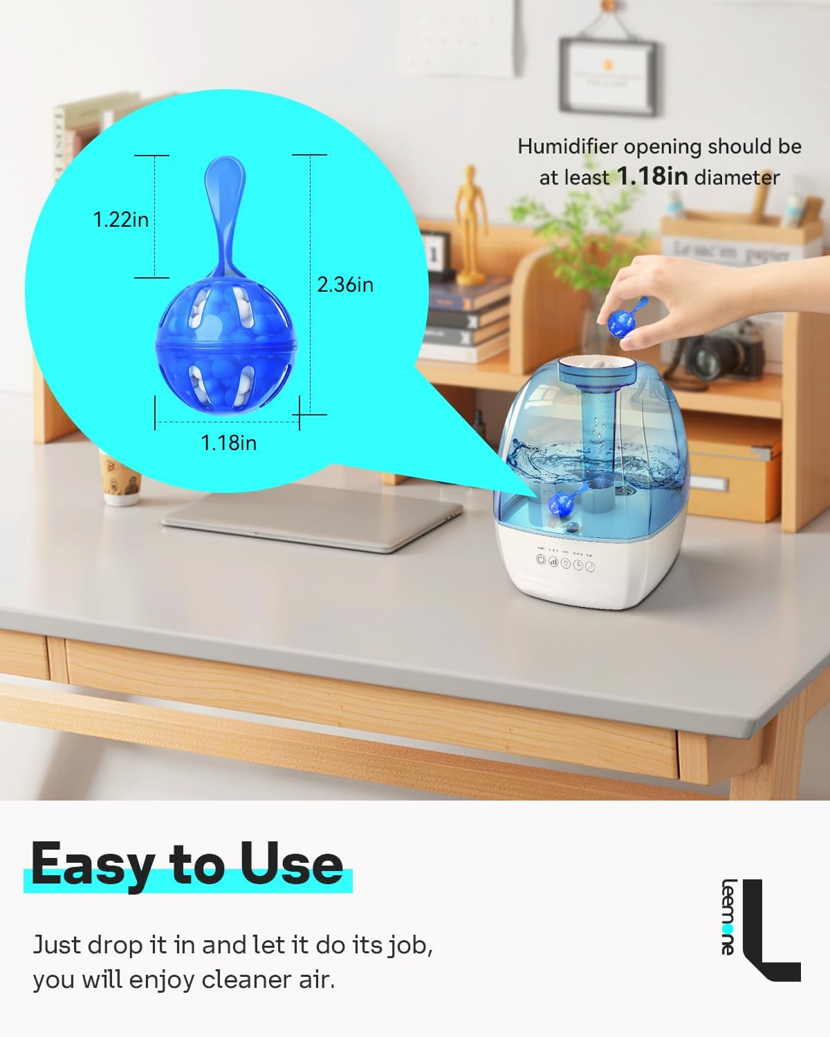 Leemone Humidifier Cleaner 6 Pack, Demineralization Cleaning Ball, Works in All humidifiers and Fish Tanks, Purifies Water, Prevents Hard Water Build-Up, Reduces Scale