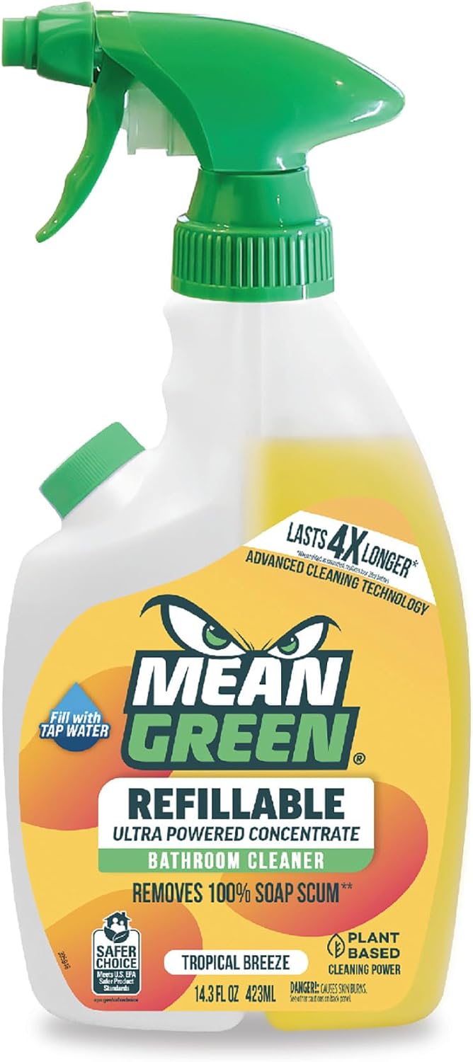 Mean Green Refillable Ultra Powered CONCENTRATE Bathroom Cleaner, Tropical Breeze, 14.3 Ounce