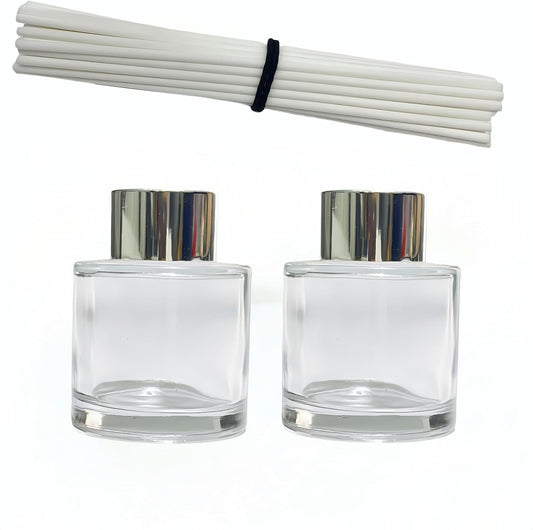 2 PCS Reed Diffuser Bottles Empty, 10Pcs Reed Diffuser Stick, Diffuser Bottle Capacity 50ml (1.7oz) Diffuser Stick 3.5mm-190mm, Suitable for Home, Hotel, Restaurant, Office Aromatherapy Tasks