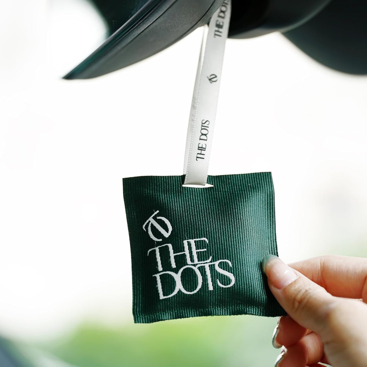 THEDOTS Series Car Air Freshener with 2 Adjustable Ribbons for Car Rearview Mirror, Frosted Ebony, 30 Days, Non-Toxic Fabric Sachet Gift (1 Pack)