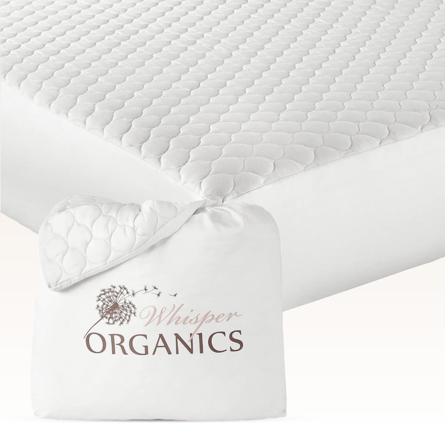 100% Cotton Organic Mattress Pad - Breathable & Cooling Mattress Protector Twin XL Size - Premium 300GSM Quilted and Noiseless Machine Washable Organic Mattress Protector (White, Twin XL)