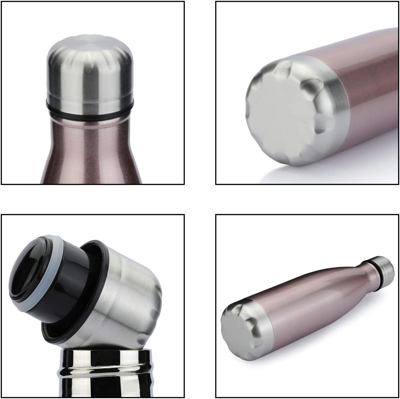 MEWAY 17oz Sport Water Bottle 12 Pack Vacuum Insulated Stainless Steel Leak-Proof Double Wall Cola Shape Water Bottle,Keep Drinks Hot & Cold (Rose Gold,12 Pack)