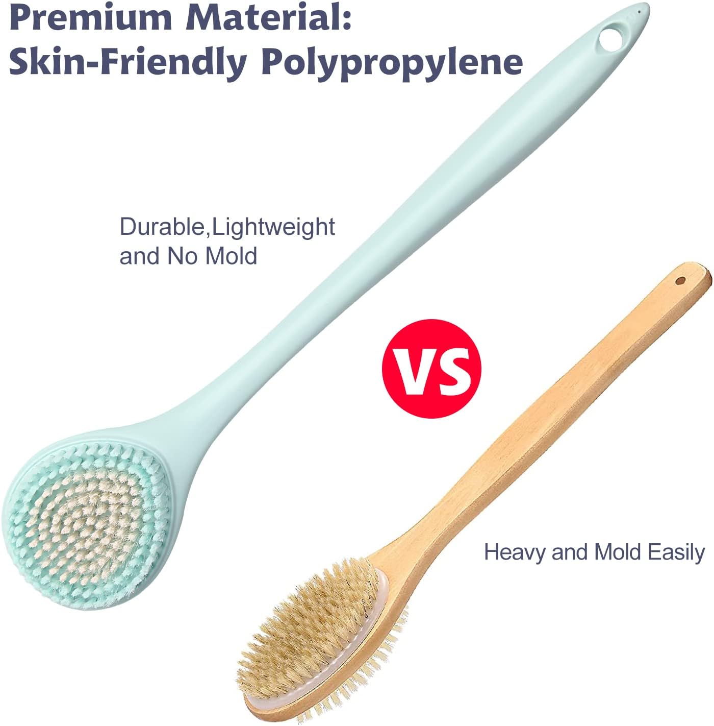 BEDELITE Back Bath Brush Long Handle for Shower of 2 - Soft Shower Brush for Men & Women,Back Brush Scrubber - 16.4" Long Skin Exfoliator for Bath Scrubber Body Brush（2 Pack, Blue & Ivory）