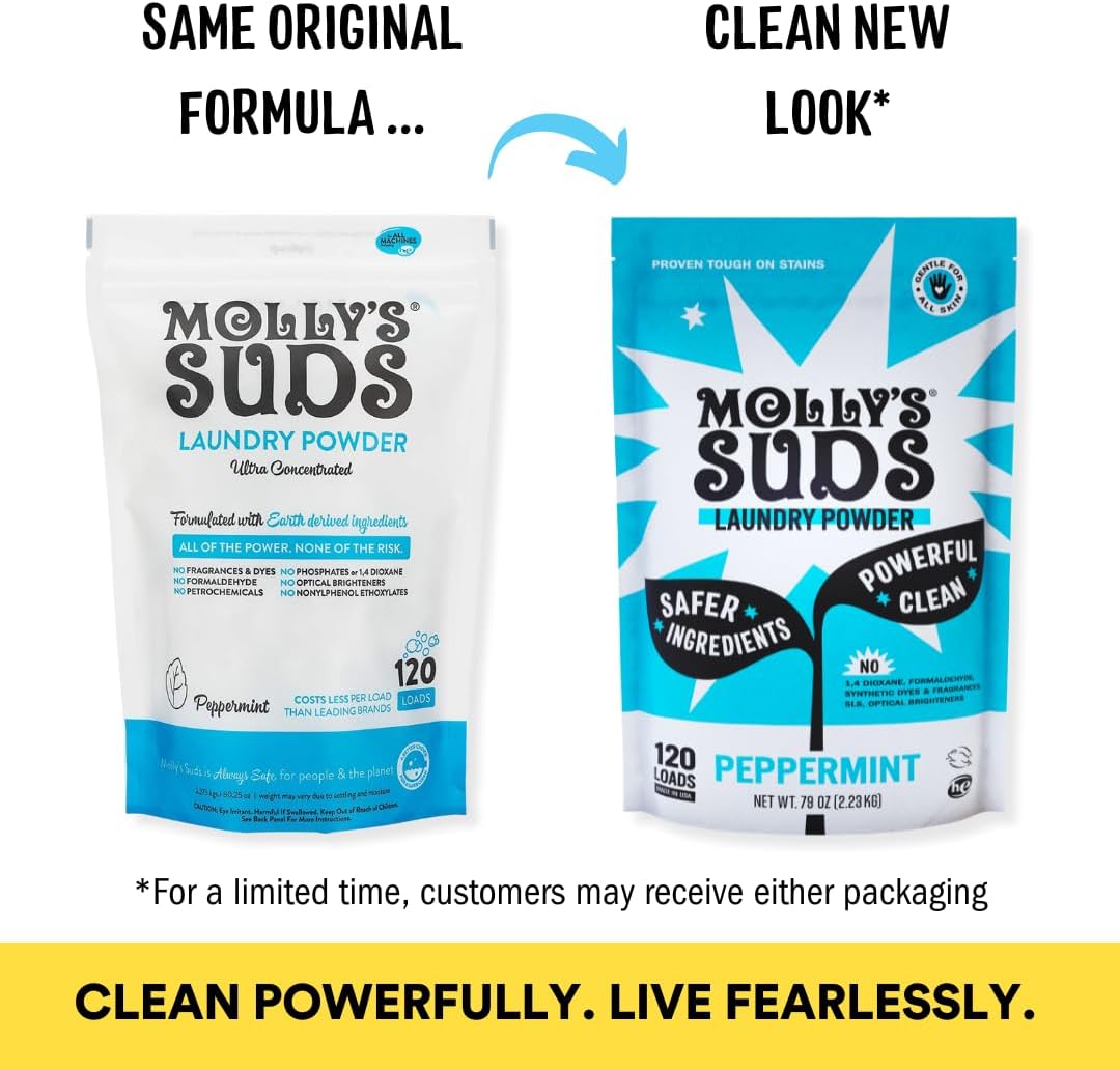 Molly's Suds Original Laundry Detergent Powder | Clean Laundry Detergent Powder for Sensitive Skin | Simple, Effective Ingredients, Stain Fighting | 240 Load (Peppermint)