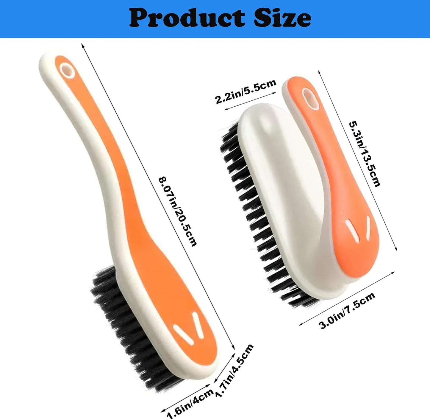 Soft Bristle Scrub Cleaning Brush Stain Remover Brush Fabric Cleaning Brush Laundry Brush Small Scrub Brush Cleaner Household Cleaning Brushes for Carpet, Clothes, Bathroom,Sneaker-2 Pack (Orange)