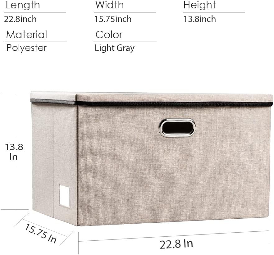 PRANDOM Extra Large Collapsible Storage Bins with Lids [3-Pack] Linen Fabric Foldable Storage Baskets Boxes Organizer Containers Cube with Cover for Bedroom Closet Office Nursery (22.8x15.7x13.8)