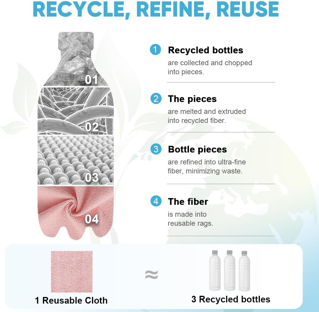 AIDEA Microfiber Cleaning Cloth Roll, 55 Sheets, Pink Towel, Microfiber Towels for Cars, Reusable Paper Towels, Shop Rags Washable, Cleaning Rags for Automotive, House, Kitchen, Cleaning Supplies11×9"