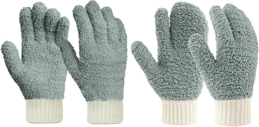 MIG4U Microfiber Dusting Gloves House Reusable Cleaning Glove for Blinds, Windows, Shutters, Furniture, and Car, Gray 2 Pairs S/M
