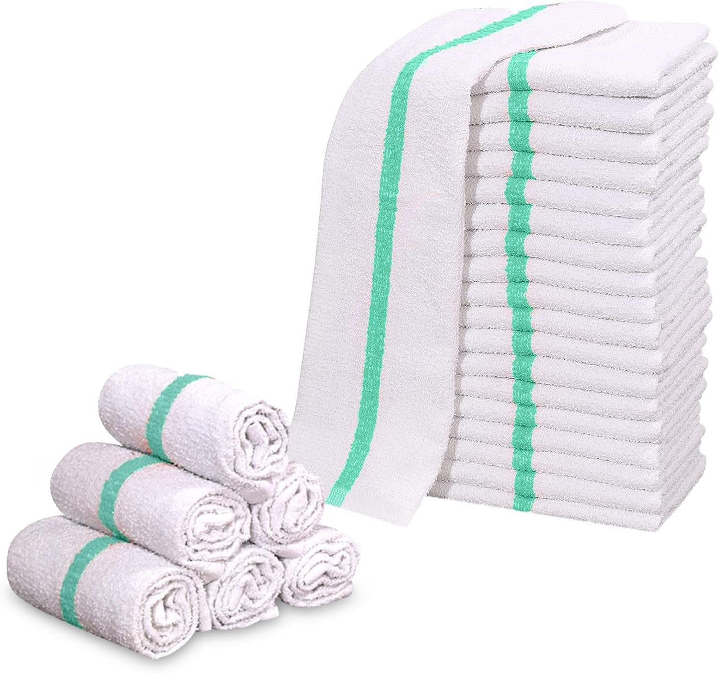 GOLD TEXTILES New Cotton Blend White Restaurant Bar Mops Kitchen Towels (60, Green Stripe)