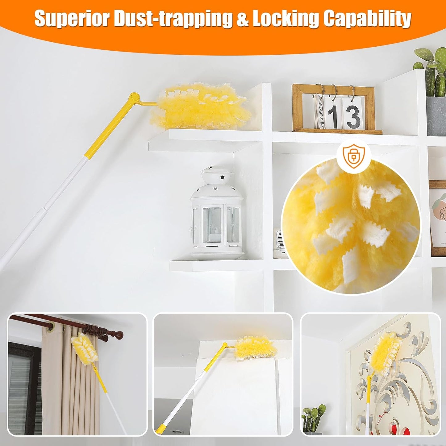 60 Count 360° Heavy Duty Duster Refills Compatible with Swiffer,Large Size-Extra Thick Disposable Electrostatic Feather Duster Refill with 1 Retractable Handle(35-inch Length Fully expanded)