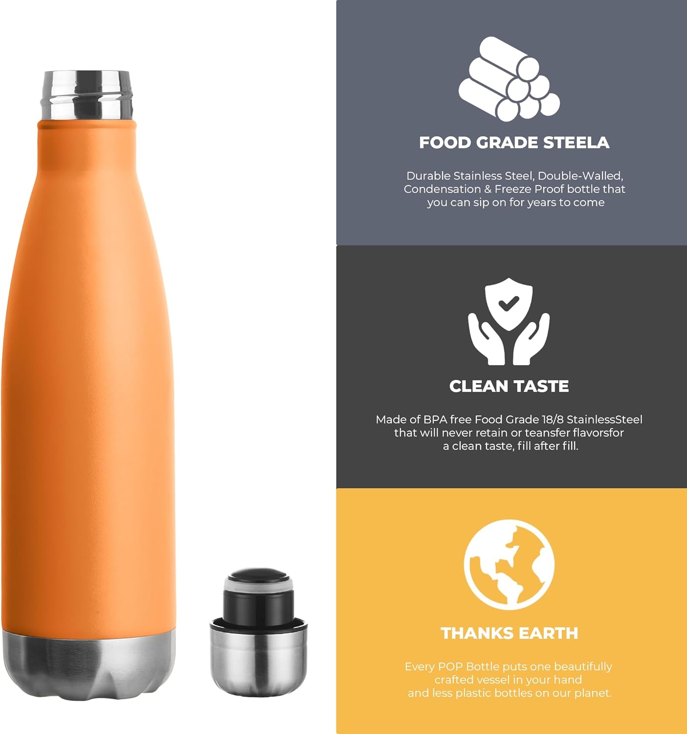 MEWAY 17oz Sport Water Bottle 4 Pack Vacuum Insulated Stainless Steel Leak-Proof Double Wall Cola Shape Water Bottle,Keep Drinks Hot & Cold(Orange,4 Pack)