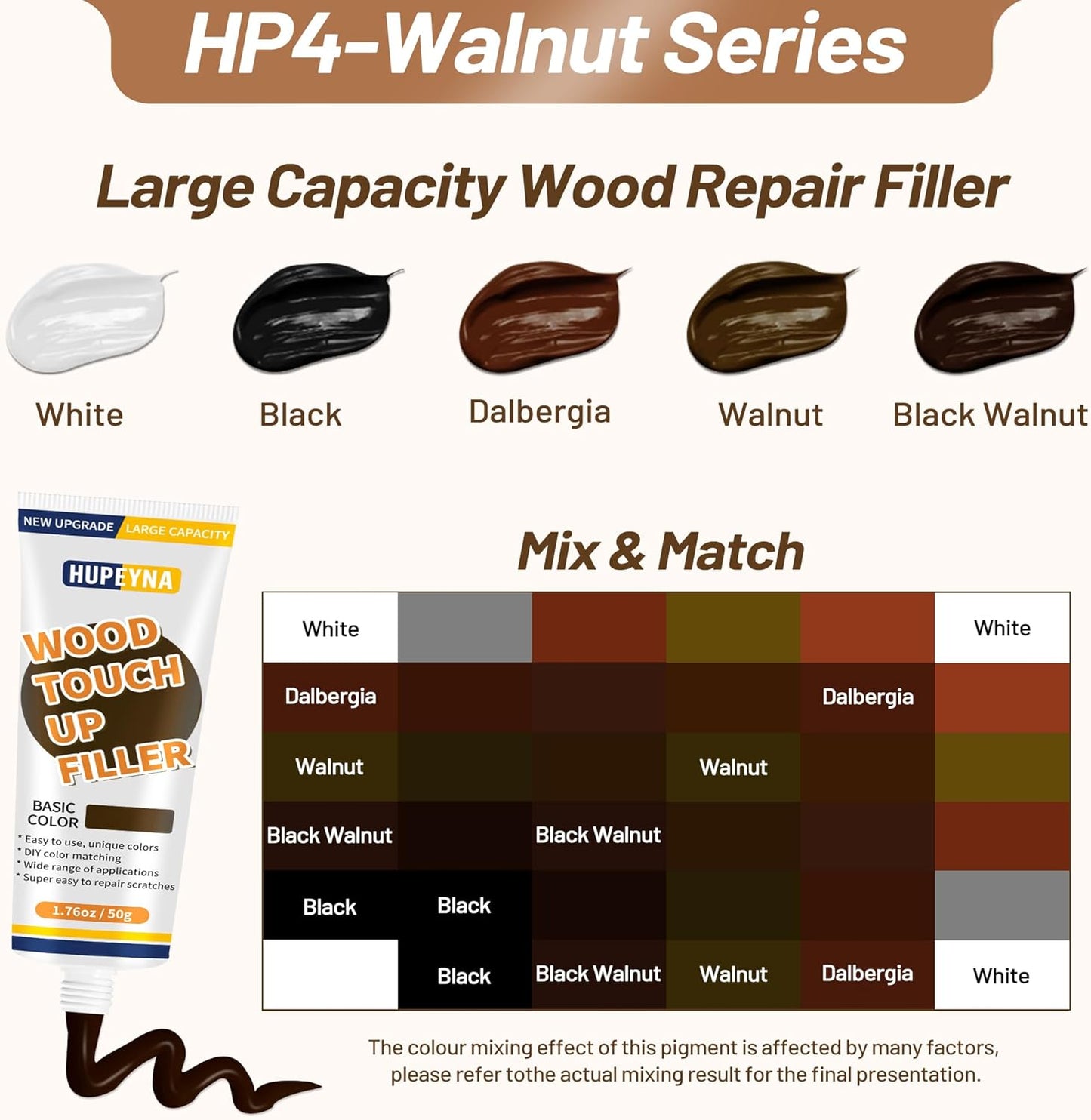 Wood Repair Kit, Wood Furniture Repair Kit, Wood Filler, Wood Putty and Beeswax- Repair Stains, Scratch, Cracks, Hole, Discoloration for Wooden Door, Table, Cabinet, Bed, Floor (Walnut Series)