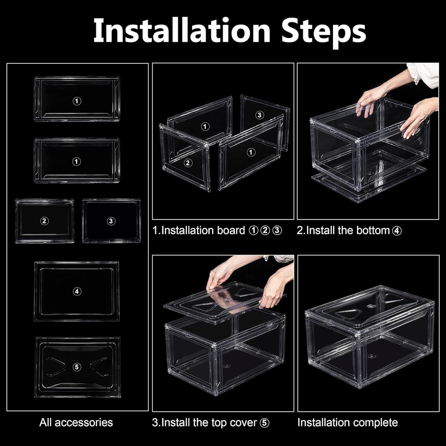 12 Pack Acrylic Shoe Boxes, Ultra Clear Shoe Boxes Stackable, Shoe Storage Box Sneaker Storage for Sneakerhead, Foldable Shoe Organizer with Magnetic Door, Professional Shoe Display Fits US Size 15