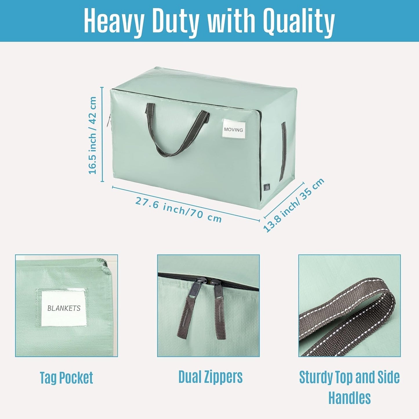 VENO 8 Pack Moving and Storage Bags, Heavy Duty, Alternative to Moving Boxes, Large Packing Totes Supplies for College Dorm Room with Zipper for Clothes, Wide Open Design (Shiny Light Green, 8 Pack)