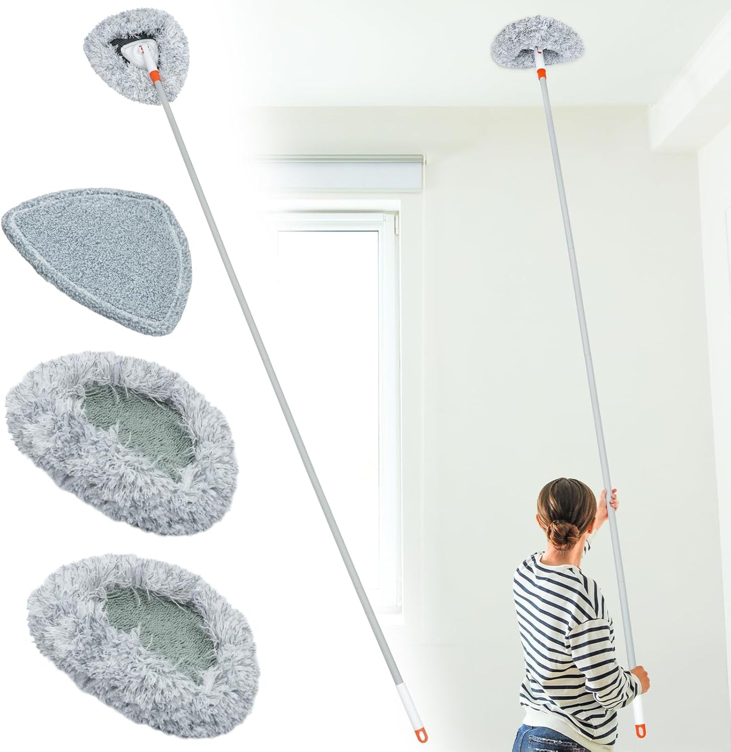 Wall Cleaner Mop with 82" Long Handled Baseboard Cleaner Tool with 3 Replacement Pads Ceiling Duster Tool for Walls Window, Floor, Ceiling, Baseboard