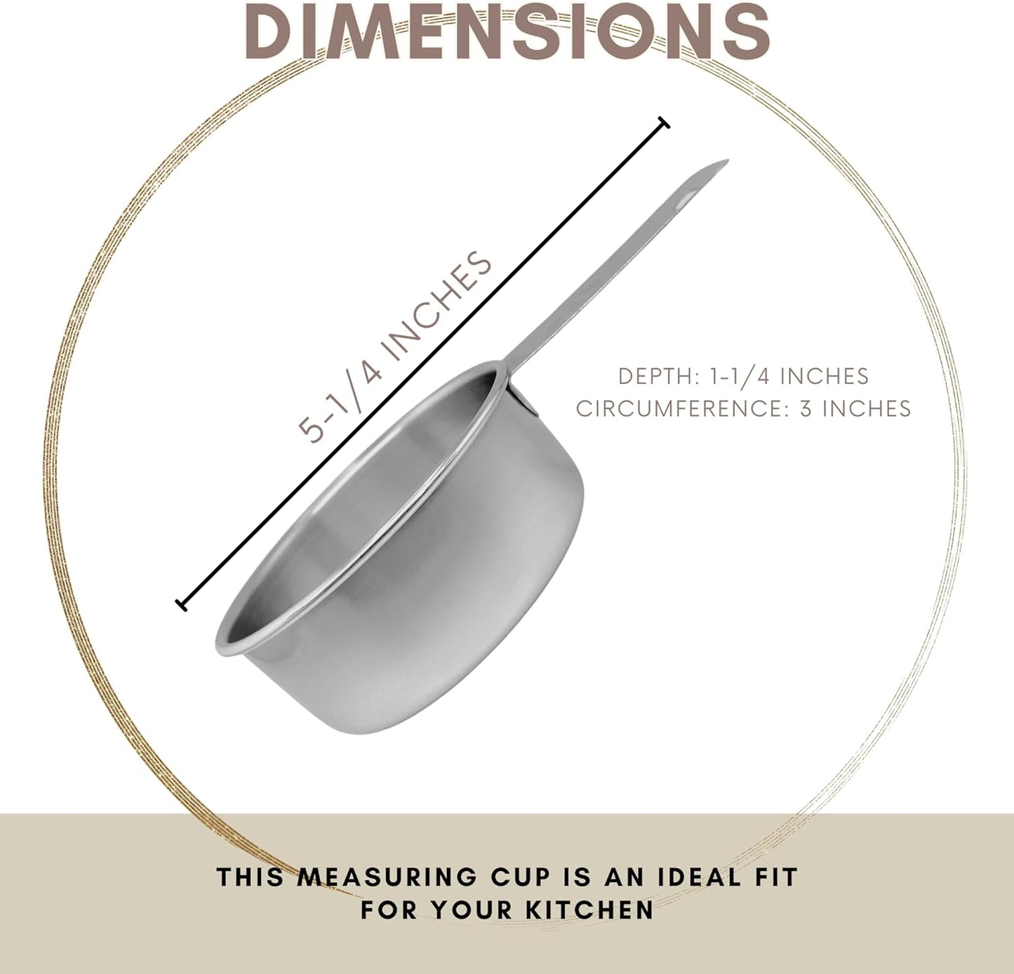 1/2 Cup Stainless Steel Measuring Cup | Sturdy Metal 125 ml | 125 cc | 4 oz | Single Cup for Wet and Dry Ingredients | Great for use as 1/2 Cup Dog Food Scoop - 1 PK
