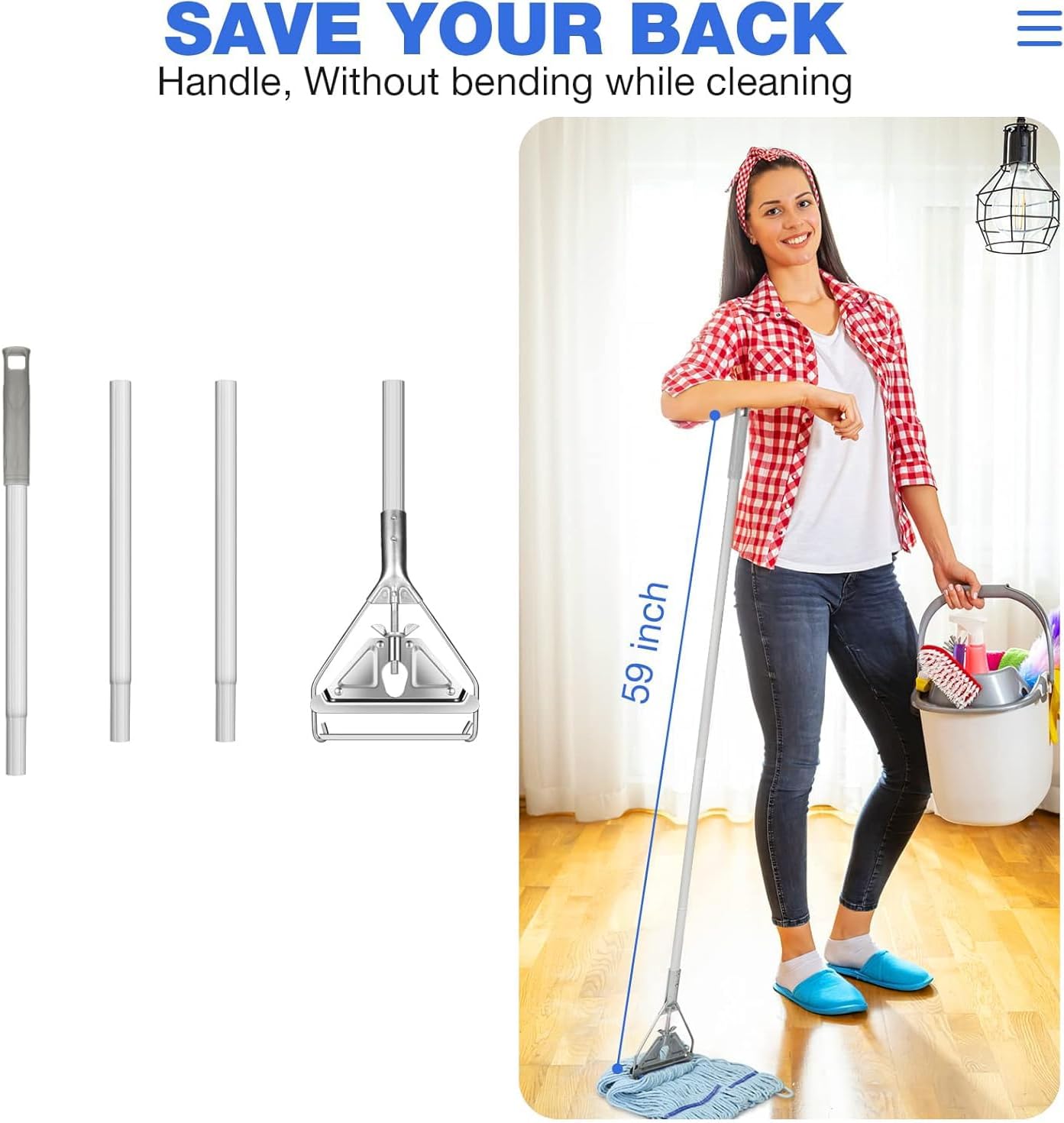 Commercial Mop Handle Heavy Duty,Industrial Metal Mop Stick Replacement for Home, Garage, Office, Workshop,Warehouse Floor Cleaning,2Pack