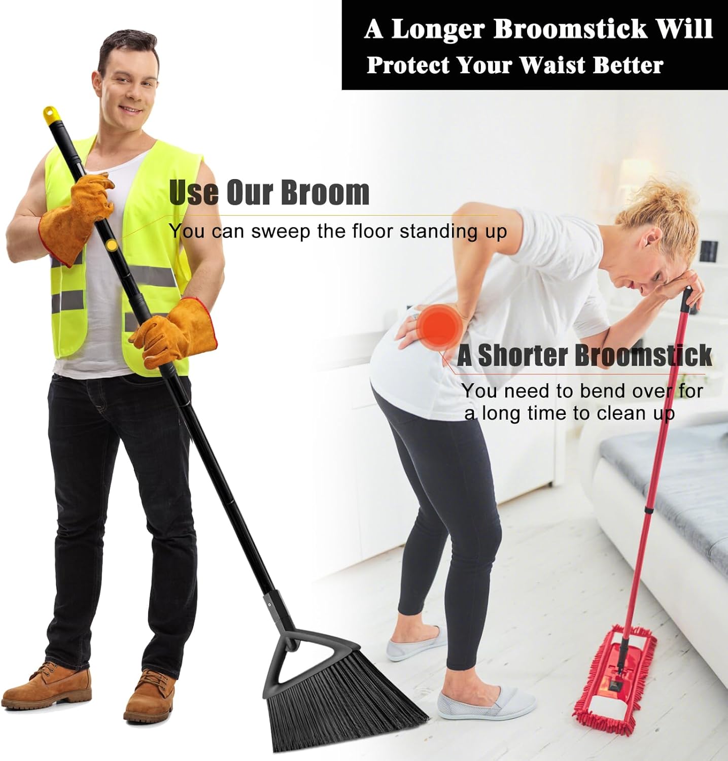 Outdoor Angle Broom Indoor,Upgraded Heavy Duty Commercial Brooms,Black Broom for Sweeping House,Restaurant,Kitchen,Garage,Courtyard