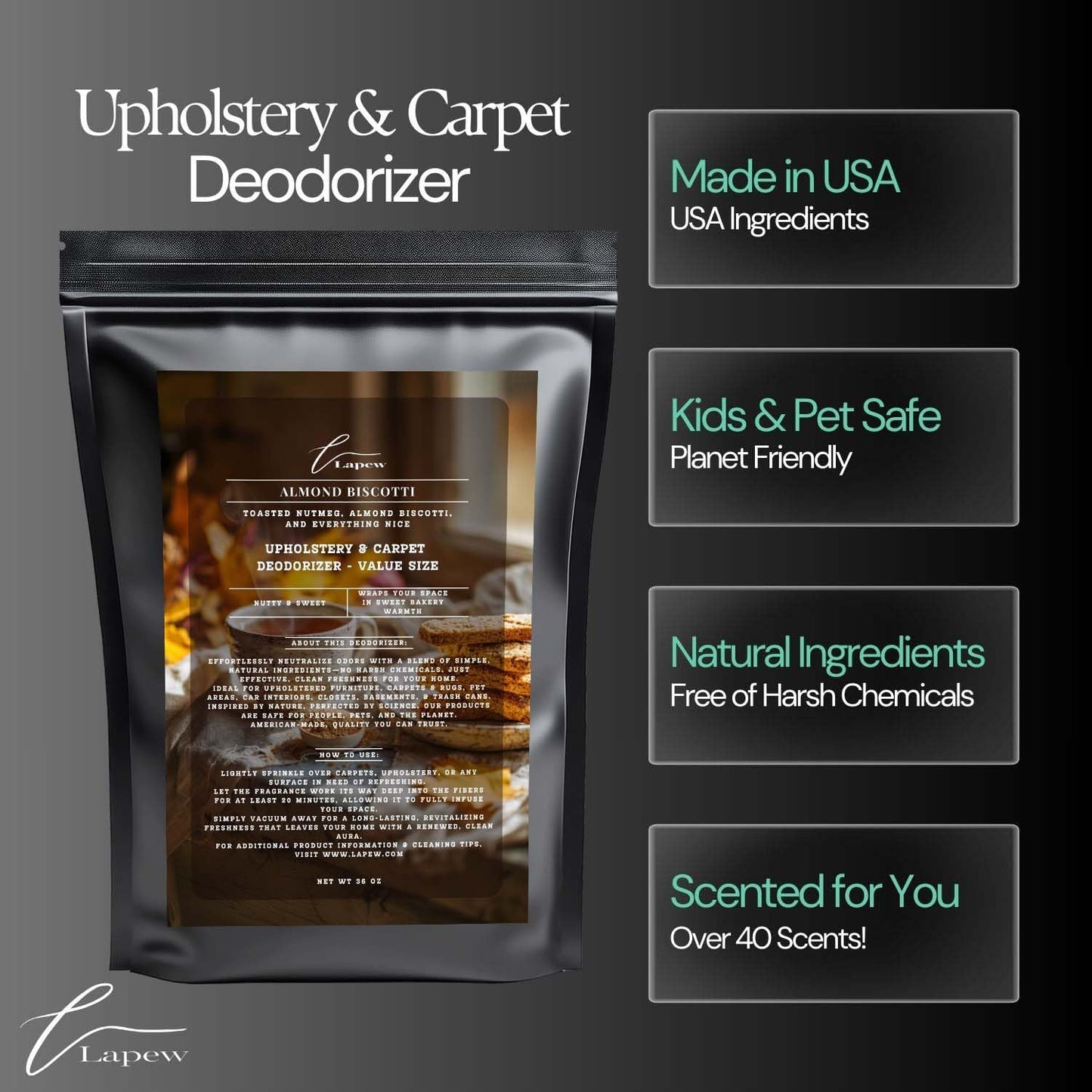 Almond Biscotti Carpet Freshener Powder Refill 36 oz | Powerful Odor Eliminator for Home | Upholstery Deodorizer | Carpet Deodorizer | Pet Urine | Cat Litter Box