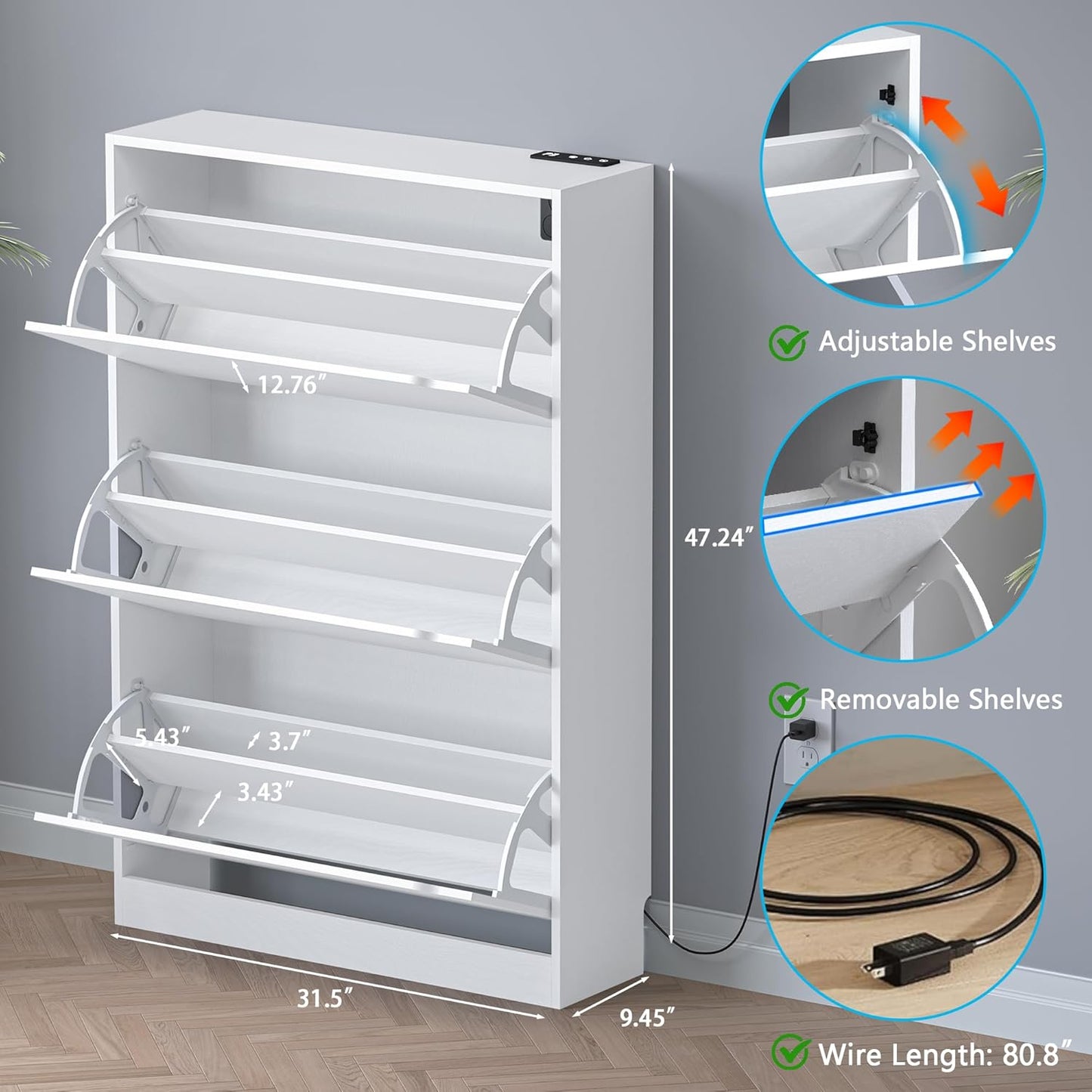 Shoe Cabinet with Odor Control and Back Panels, Deodorizing Slim 3-Flip Shoe Storage Cabinet for Entryway, Freestanding Hidden Shoe Rack Organizer for Entrance, Hallway, Bedroom