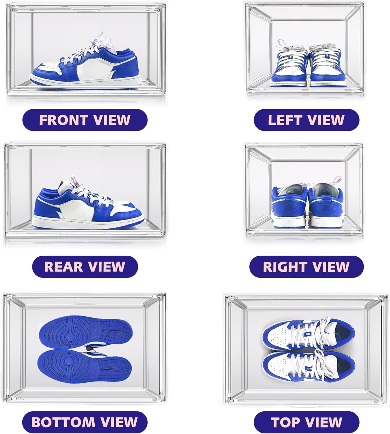Shoe Storage 6 Pack, Acrylic Clear Shoe Storage Box Stackable Large Sneakers Display Case with Magnetic Door Hat Boxes Shoe Organizer for Closet, Fit up to US Size 13