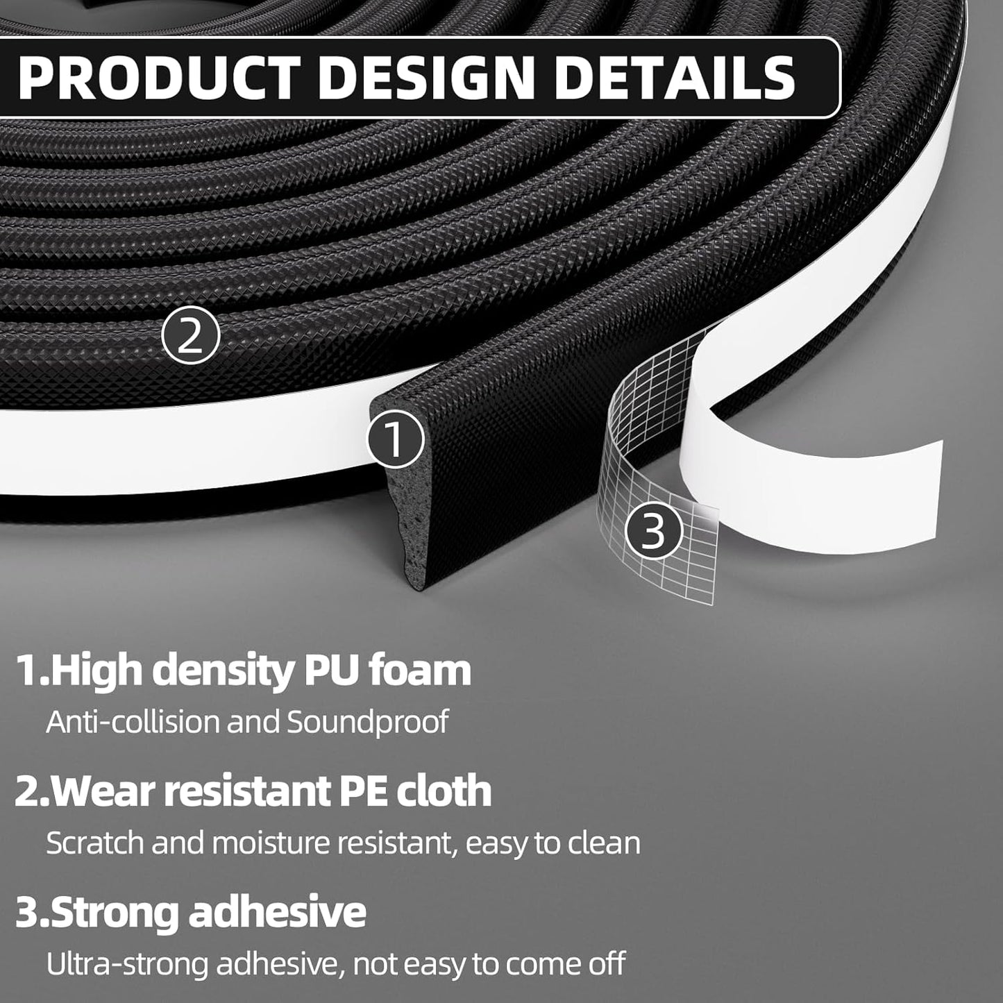 196" Wedge Weather Stripping Door Seal Strip for Door Frame & Window,Self Adhesive Window Insulation Draft Stopper Seal for Winter,Gray Foam Door Gap Filler for Soundproofing Light Blocker,Black