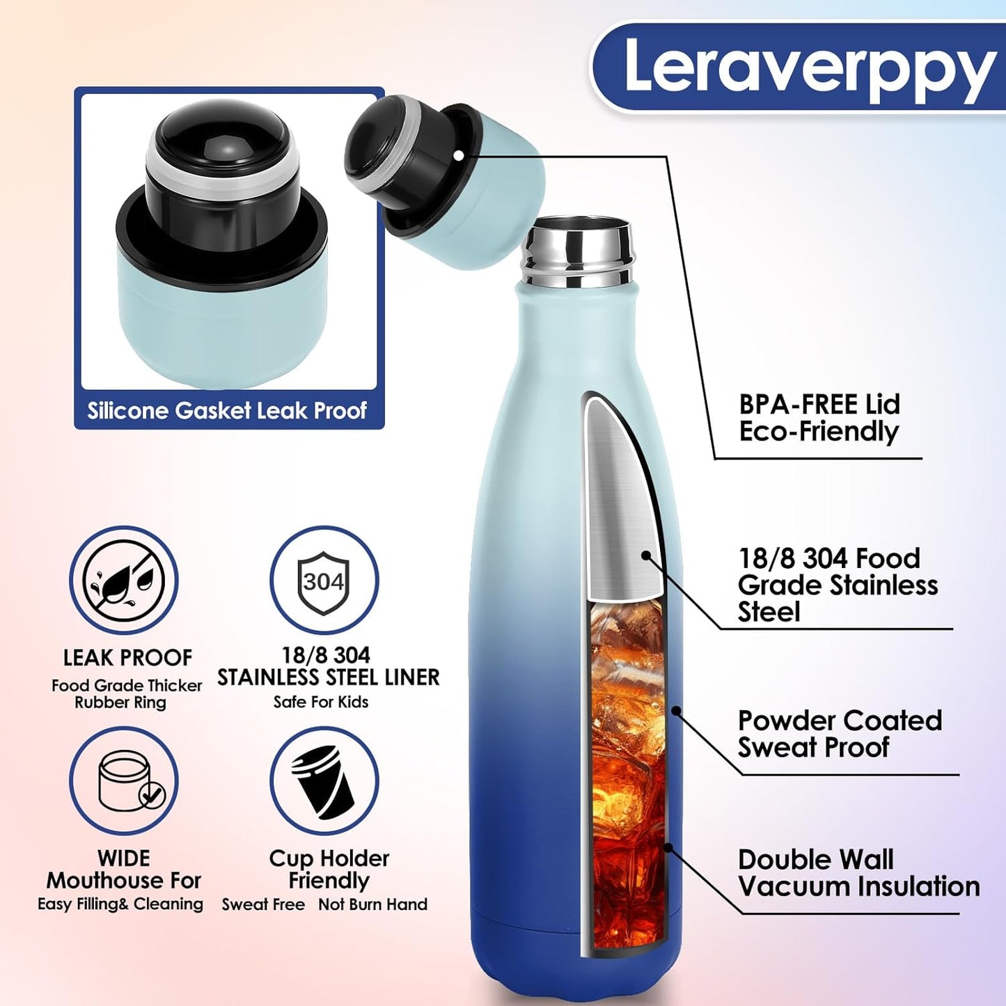 17oz Cola-Bottle Shaped Stainless Steel Leak-proof Water Bottle,Double Wall Vacuum Insulated Metal,Travel Mug For Sports Indoors & Outdoors,BPA-Free Kids Flasks,Green Blue(4Pack)