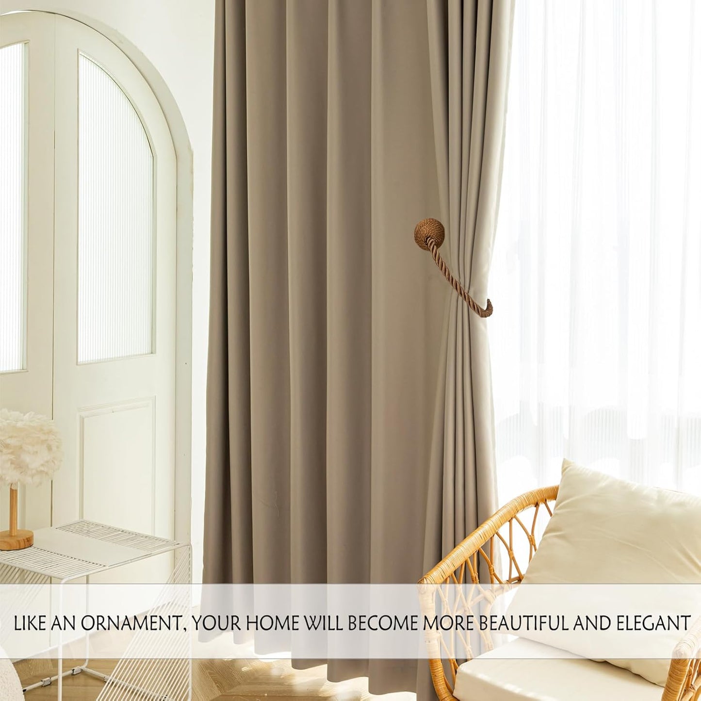 Magnetic Curtain Tiebacks Rope Curtain Tie Backs for Curtains 8 Pack Curtain Holders for Drapes Decorative Window Curtain Holdbacks, Khaki