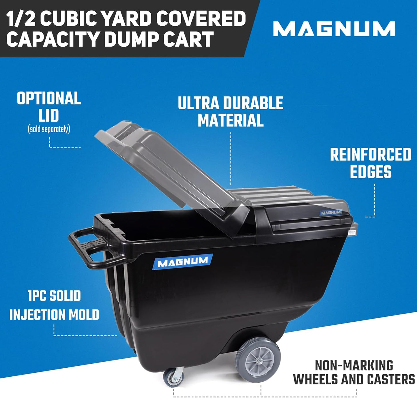 Magnum Tilt Truck, 1/2 Cu. Yd. Capacity Dump Cart with Non-Marking 12” Wheels & 5” Casters for Handling, Transporting on Construction Jobsites, 750 lbs, Trash Cart with Wheels DUC12T-NM-02PK (2-Pack)