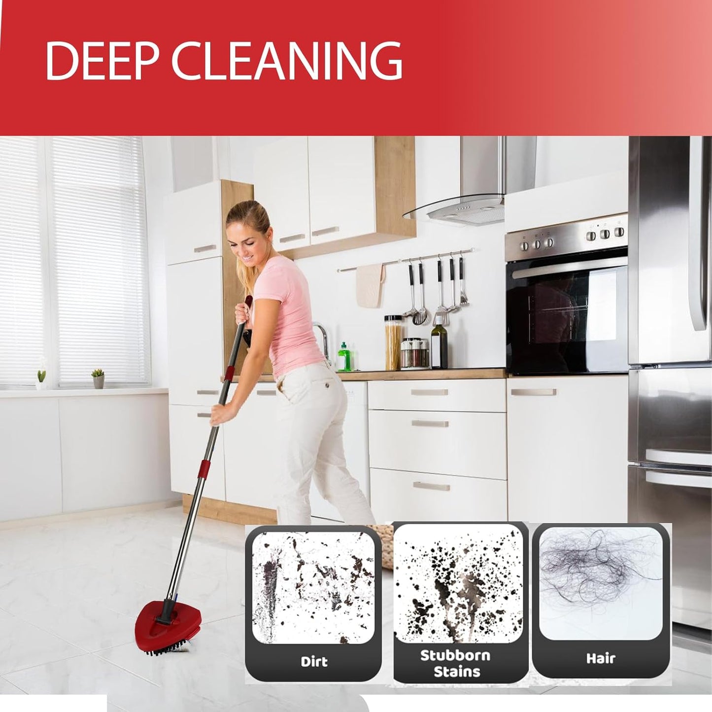 Mop Head Replacements Mop Handle for Ocedar,Adjustable Stainless Steel 4 Sections Mop Handle for O-Cedar,Mop Base and Scrub